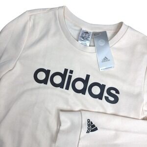 Adidas Womens Sweatshirt Crew Neck Ecru Tint Black Logo Pullover Size M NEW